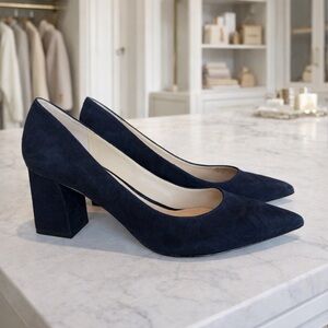 Marc Fisher LTD Pointed Toe Block Heel Pumps Dark Navy Suede Size 8